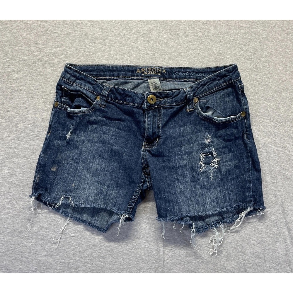 Arizona Jean Co Denim Cut Off Shorts Womens 11 Blue Stretch Distressed Raw Hem